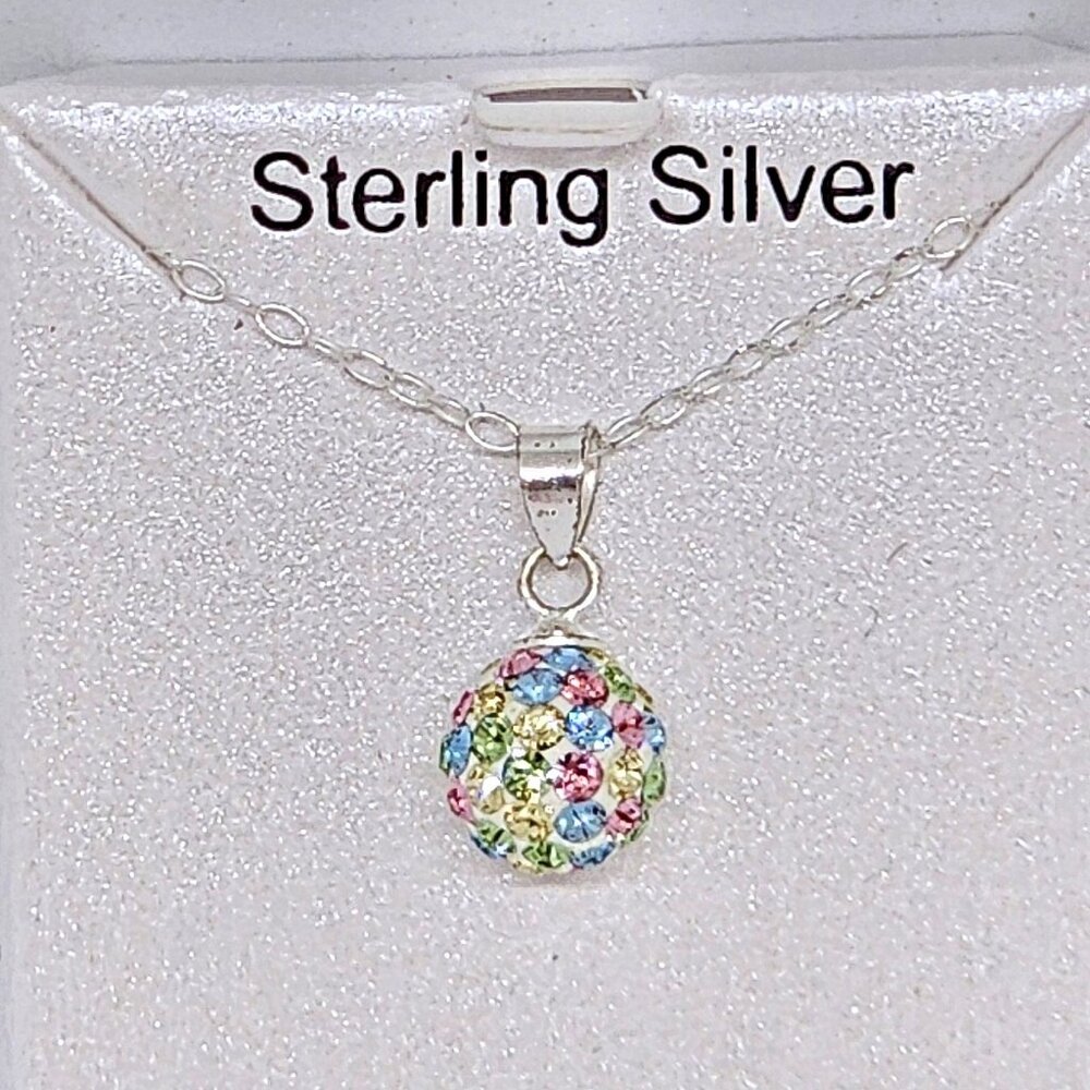 Charming Girl 925 Sterling Silver Crystal Pave Ball Pendant Chain Necklace 15"
